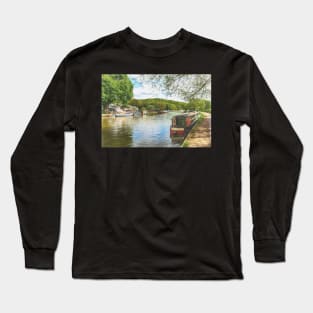 A Narrowboat Moored At Henley Long Sleeve T-Shirt